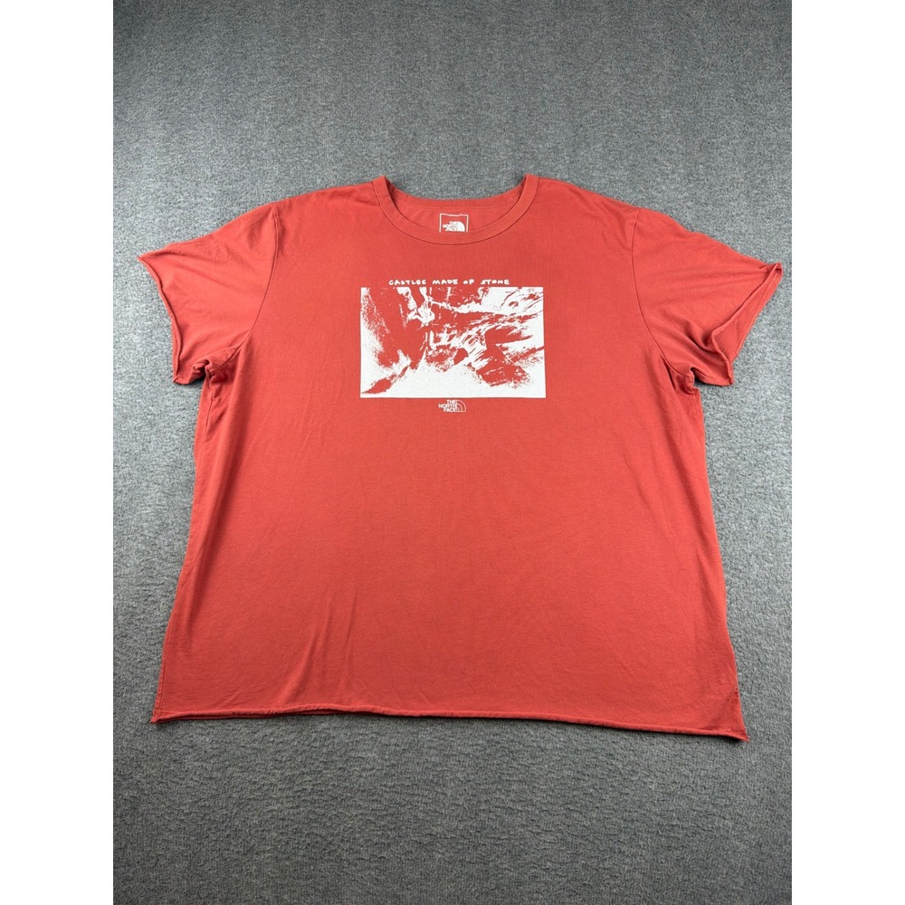 The North Face Graphic T-Shirt Men's XXL Orange Castles‎ Made of Stone Raw Hem